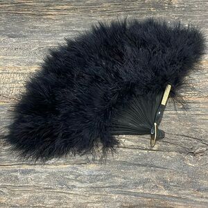Ostrich feather vintage fan, black